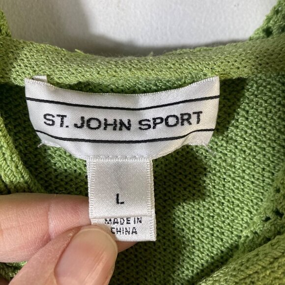 Womens Vintage St John Sport Knit Wool Hooded Zip Cardigan Green L Wool Rayon - Picture 8 of 10